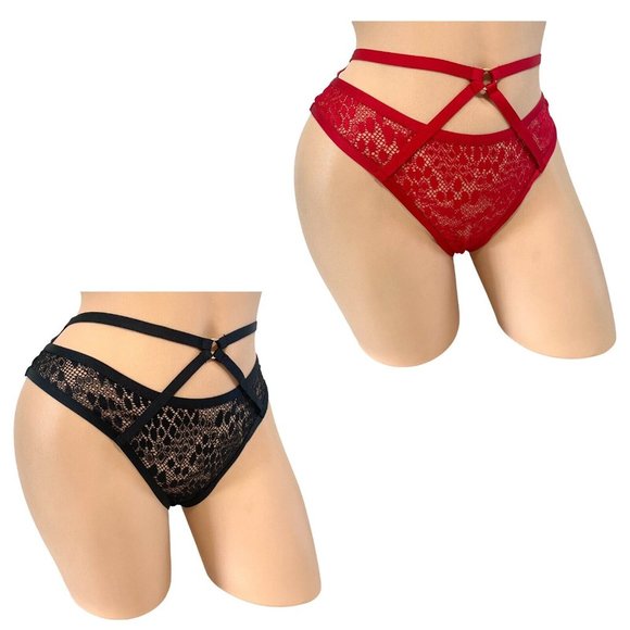 Victoria's Secret MEDIUM Very Sexy‎ Strappy Brazilian Panty Black & Red Set Of 2 - Picture 1 of 5